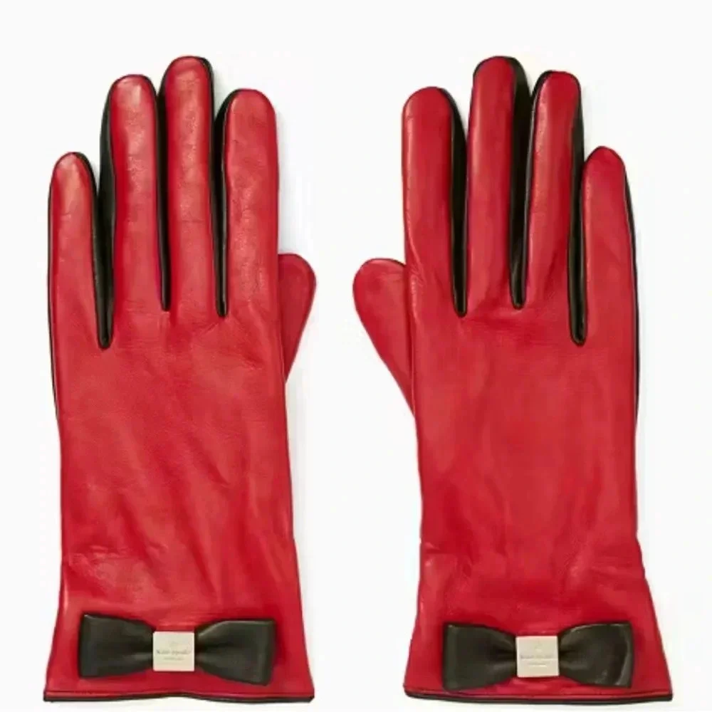 Kate Spade NY ♠️ Leather Colorblock Bow Gloves- M